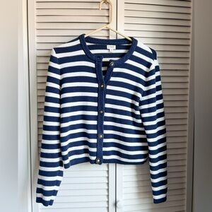 J.Crew Navy and White Cardigan 100% Cotton Size M
